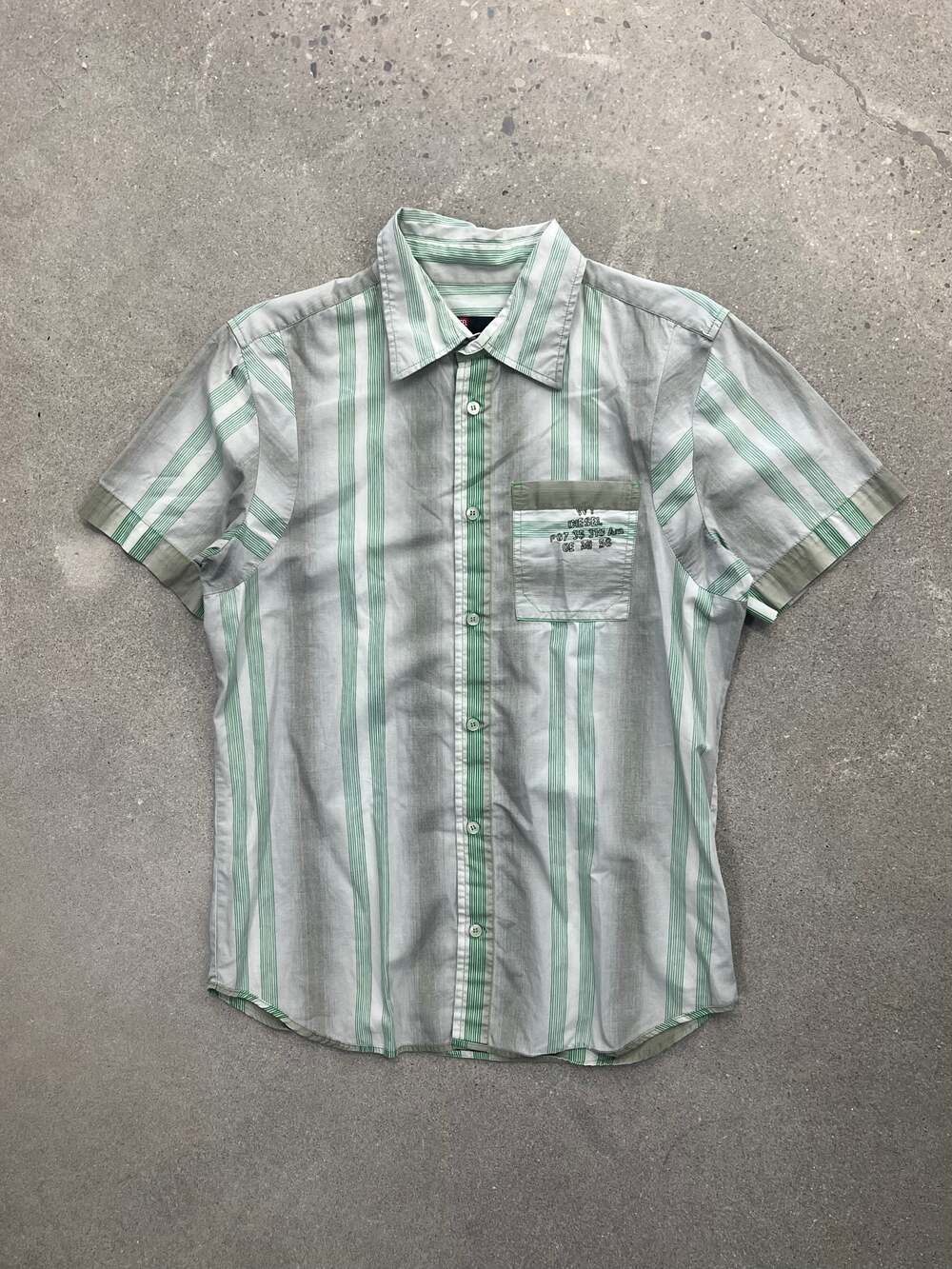 Y2K Diesel Striped Short Sleeve Button-Up Shirt - L